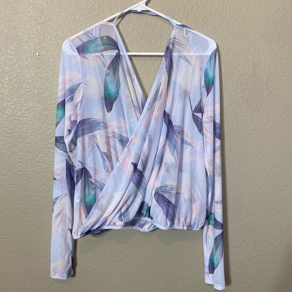 Fabletics Sheer Floral Mesh Draped Wrap Top - Picture 4 of 12